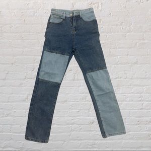 Women's Patchwork Pants Hight Waist Distressed Straight Denim Jeans